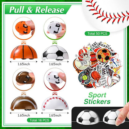 Aoriher 162 Pcs Sport Party Favors, Sport Party Gift Bag Fillers Foam Sports Balls Tattoo Stickers Keychains Sticker Charm Bracelets Sport Wristband Pull Back Cars for Party Supplies