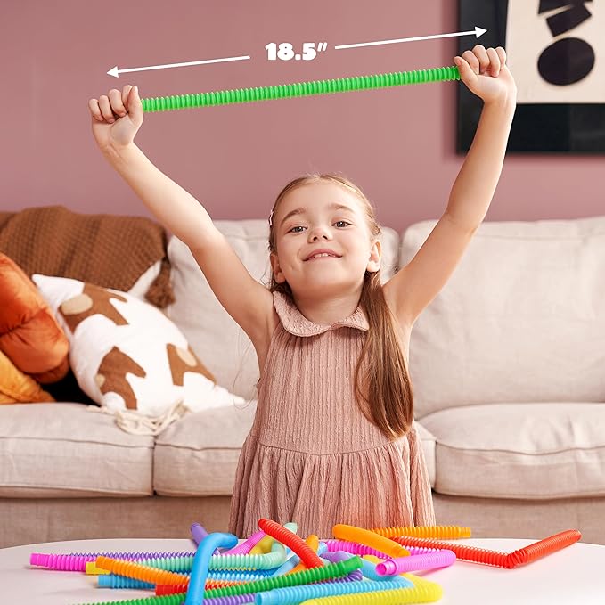 JOYIN 36 Pack Pop Tubes, Sensory Toys（Small） Fidget Tubes Party Favors - 9 Colors, Connectable and Extendable for Stress Relief - Perfect for Party, Classroom Exchange, School Reward