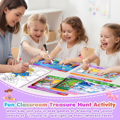 Search and Find Activity Books for Kids Ages 3-5, 2 In 1 Princess Preschool Educational Seek Game Coloring Books, Travel Games Toys for Car Airplane, Road Trip Activities for Kids, Birthday Gifts