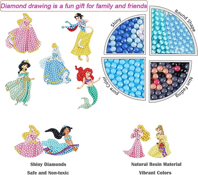 16 Pcs Diamond Art Stickers Kits for Kids, DIY Cartoon Paint by Numbers Diamonds Mosaic Stickers for Kids Arts Diamond Craft Stickers for Kids and Adult Beginners