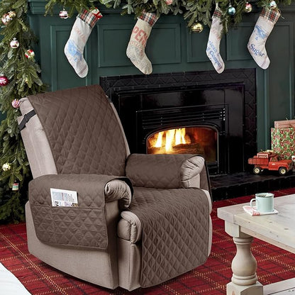 Ruaozz 100% Waterproof Recliner Chair Cover Non-Slip Reclining Cover for Recliner Chair Washable Chair Seat Cover with Elastic Straps for Kids, Dogs, Pets (Brown, 23'')