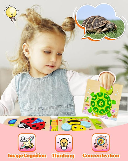 Bekayshad Wooden Puzzles Toddler Toys Gifts for 1 2 3 Year Old Boys Girls, 8 Pack Animal Jigsaw Puzzles Montessori Toys, Learning Educational Christmas Birthday Gifts for Girls Boys Ages 1-3