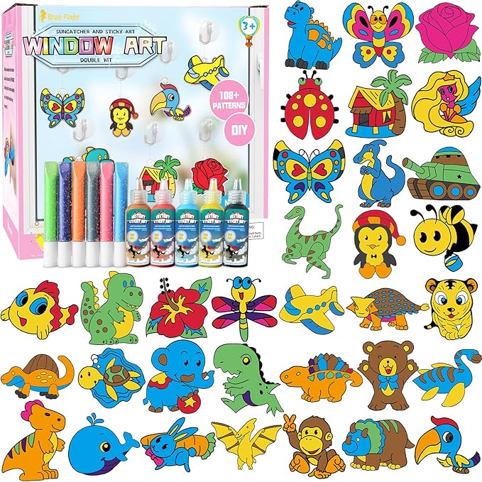 CAPKIT 36Pcs Suncatcher Kits for Kids, Window Art Kids Crafts, 11 Paints for Creative DIY, Arts and Crafts Gift for Kids Children 4-8