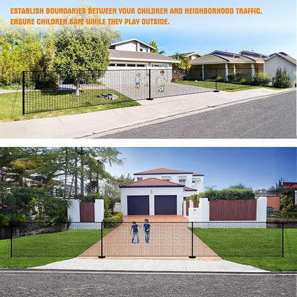 40FT x 5FT Driveway Safety Net Fence, Outdoor Yard Play Area Safety Barrier for Kids| Heavy Duty Steel Poles & Net, Not Fall Down Easily | Guard Net Length Adjustable, Easy to Recycle and Install