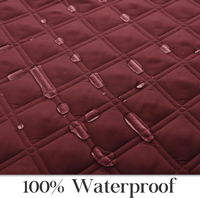 TOMORO Non-Slip Recliner Sofa Cover - 100% Waterproof Recliner Chair Slipcover Furniture Protector, Washable Couch Cover with Elastic Straps for Dog and Kids, Burgundy, 23 Inch Middle