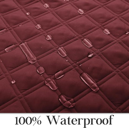 TOMORO Non-Slip Recliner Sofa Cover - 100% Waterproof Recliner Chair Slipcover Furniture Protector, Washable Couch Cover with Elastic Straps for Dog and Kids, Burgundy, 23 Inch Middle