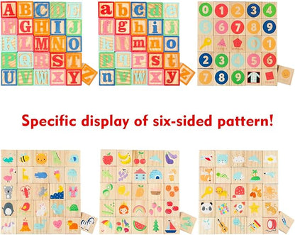 Joqutoys ABC Wooden Building Blocks for Toddlers 1-3 Large, 26 PCS Alphabet & Number Stacking Blocks, Educational Learning Toys for Boys Girls Kids Gifts 1.65''