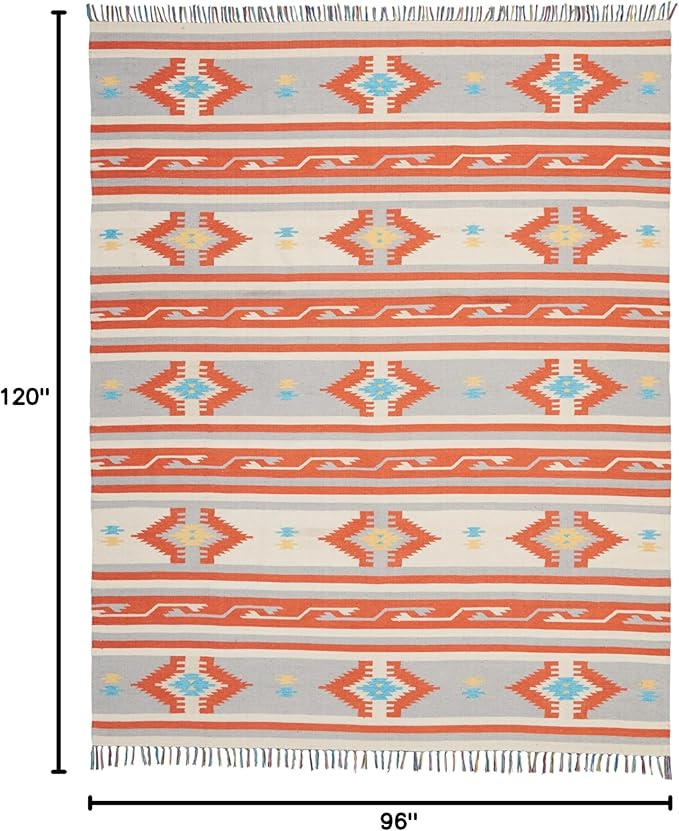 Nourison Baja Tribal Ivory/Grey 8' x 10' Area Rug, Easy Cleaning, Non Shedding, Bed Room, Living Room, Dining Room, Kitchen (8x10)