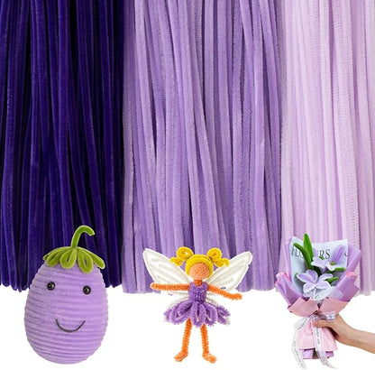 Caydo 300 Pieces Purple Pipe Cleaners, Thick Fluffy Chenille Stems, Pipe Cleaner Crafts for Arts & Crafts, Perfect for Making Animals, Flowers, and Mother's Day Decorations