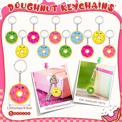 196 Pcs Donut Party Favors Include Donut Bracelets Donut Keychains and Stickers Doughnut Birthday Party Decorations for Boy Girl Two Sweet Birthday Supplies Classroom Prizes