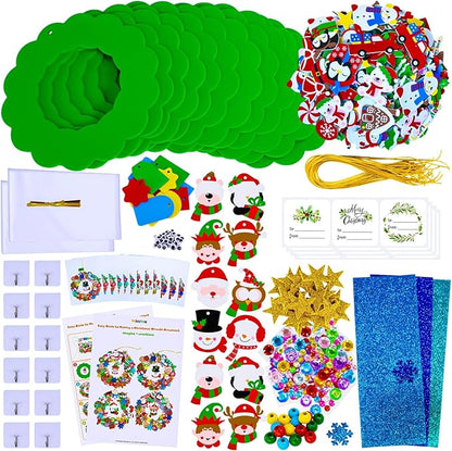 Winlyn 12 Sets Christmas Craft Kits Holiday Crafts DIY Christmas Wreath Ornaments Decorations Art Sets Xmas Snowmen Snowflake Festive Winter Foam Stickers Arts and Crafts for Kids Classroom Activities