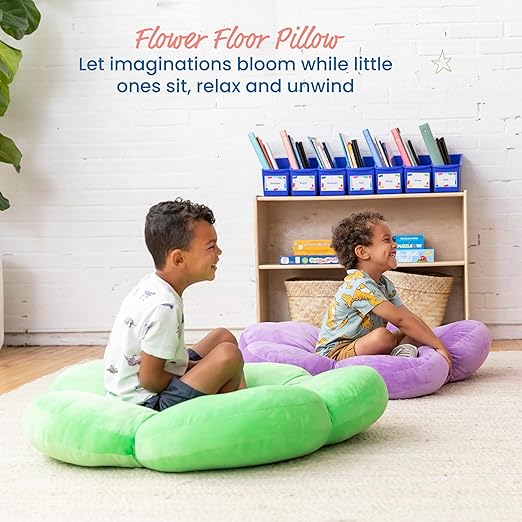 ECR4Kids SoftZone Flower Floor Pillow, Seating Cushion, Bright Green