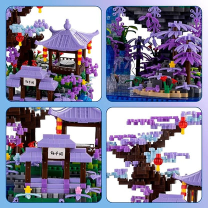 Peach Blossom Pond Building Blocks Set,Building Blocks Set Gifts for Adults and Kids, Micro Bricks Cherry Blossom Tree House Kit with LED Light and Display Box（2500+Pieces）