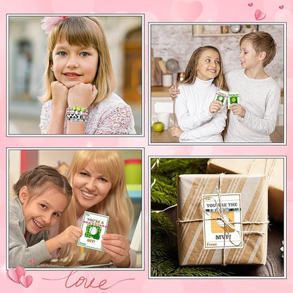 MOVINPE Valentines Day Exchange Gifts for Kids Classroom, 24 Pack Sports Charm Friendship Bracelets with Valentines Day Cards, Classroom Prizes, Valentine’s Day Cards for Kids School Bulk