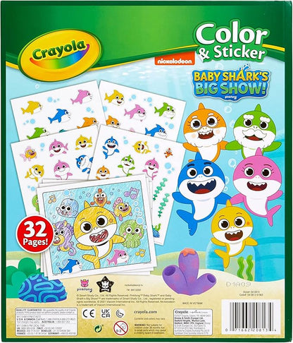 Crayola Baby Shark Coloring Pages and Stickers, Gift for Kids, Ages 3, 4, 5, 6 Color & Sticker