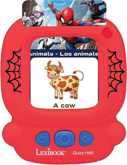 LEXiBOOK, Spiderman, Bilingual Interactive Card Reader, Spanish/English, 150 Double-Sided Educational Cards, Educational Quiz & flashcard Machine, Red/Blue, JCR10SPi2