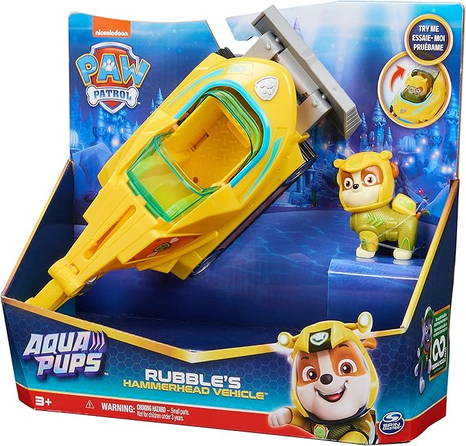 Paw Patrol Aqua Pups Rubble Transforming Hammerhead Shark Vehicle with Collectible Action Figure, Kids Toys for Ages 3 and up