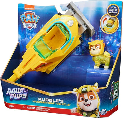 Paw Patrol Aqua Pups Rubble Transforming Hammerhead Shark Vehicle with Collectible Action Figure, Kids Toys for Ages 3 and up