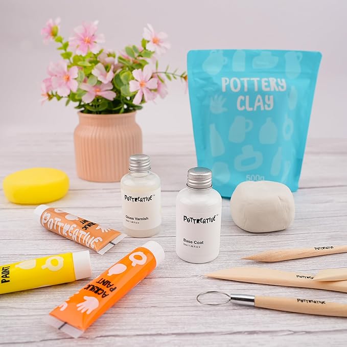 POTTREATIVE Air Dry Clay Pottery Kit - Home DIY Pottery Starter Kits with Air-Dry Clay，Sculpting Pottery Tools and Step-by-Step Guide - Great for Date Night, Arts Crafts Hobby