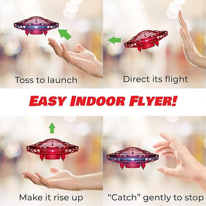 Force1 Scoot Hand Operated Drone for Kids or Adults - Hands Free Motion Sensor Mini Drones, Easy LED Indoor Rechargeable UFO Toy Flying Orb Ball Drone Toys for Boys and Girls (Red)