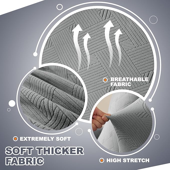 JIVINER Recliner Chair Covers, Jacquard 3 Piece Slipcovers for Recliner Chair Soft Stretch Lazy Boy 1 Seater Reclining Protector with Pockets (Recliner, Light Grey)