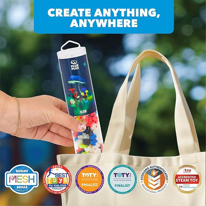 Plus Plus 240 Piece Interlocking Building Blocks for Kids, Open Ended Connecting Toys, Stem Bin Classroom Mini Manipulatives - Glow in Dark Play Tube