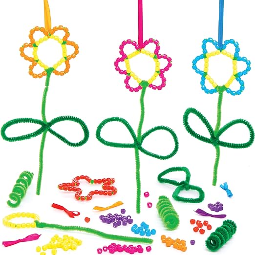 Baker Ross AT379 Flower Bead Ornament Kits - Pack of 5, Creative Art and Craft Supplies for Kids to Make and Decorate
