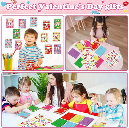 Qyeahkj 48 Sets Valentines Day Picture Frame Craft Kits with Easel Valentine 's Day Craft Arts for Kids with Heart Stickers Valentines DIY Photo Frame for Fun Home Class Kindergarten Party Activity
