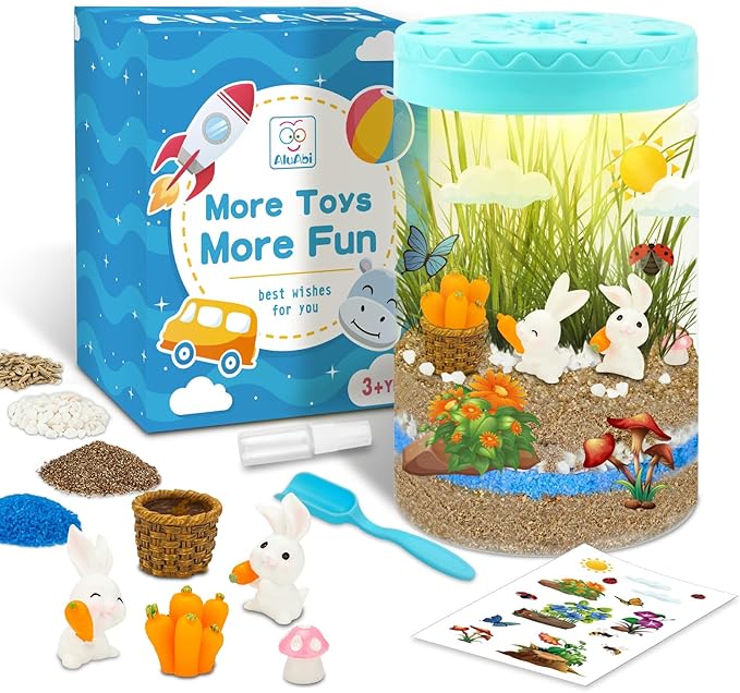 Rabbit Light Up Terrarium Kit for Kids,Bunny Gardening Kit for Boys and Girls,DIY Creative Educational Toy, Arts Crafts Activity,Birthday Easter for Ages 4 5 6 7 8-12