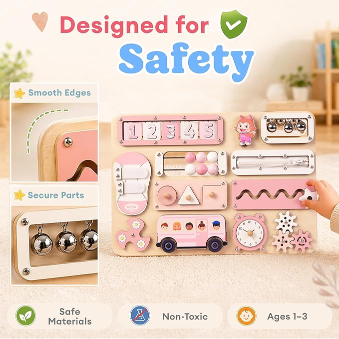 KALOTOYS Large Montessori Busy Board for Baby & Toddlers 1-3 — 17-Inch Wooden Sensory Activity Board — Fine Motor Skills & Early Learning Educational Toy for 1 2 3 Year Old, Travel Friendly & Safe