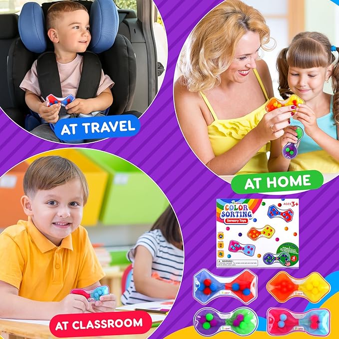 Sensory Fidget Toys for Kids Toddler: 4 Pack Color Sorting Sensory Toys for Autism - Squeeze Calming Toys for Toddler Girls Boys - Quiet Fidget Toys for Student Classroom - Goodie Bags Stuffers