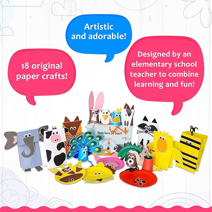 Crafty Mother 18 Awesome Paper Crafts Arts and Crafts Supplies – Award Winning Crafts for Kids Ages 4-8 Toddler Activities -Fun and Educational Kids Art Supplies Promote Motor Skills, Problem Solving
