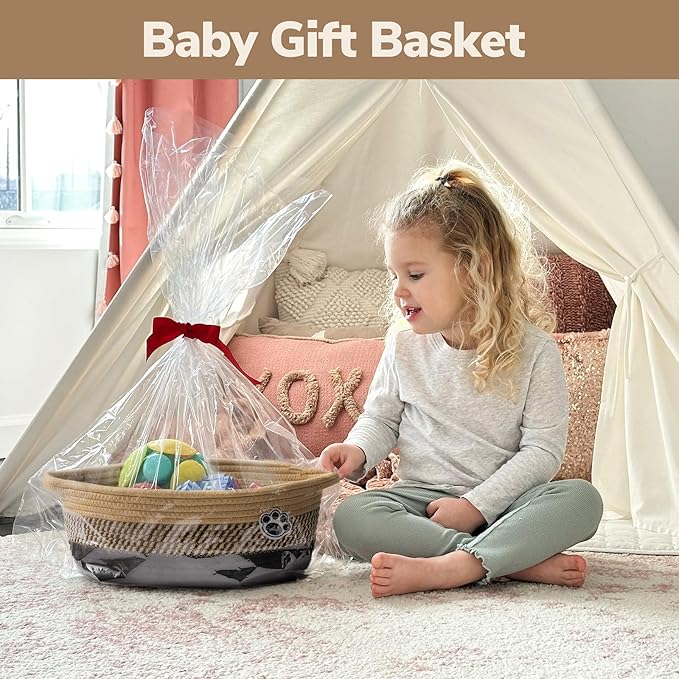 Dog Storage Bin, Baby Basket for Gifting, Wicker Storage Baskets for Dog, Cute Basket with Handles, Small Woven Baskets for Nursery 12"x 8" x 5" Black-Brown