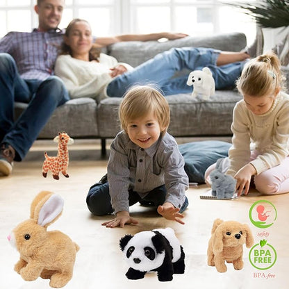 Hopearl Hopping Rabbit Interactive Electronic Pet Plush Bunny Toy with Sounds and Movements Animated Walking Wiggle Ears Twitch Nose Gift for Toddlers Birthday, Brown, 7''