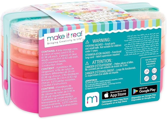 Make It Real: Beads 2-Go! DIY Jewelry Set - 1381pc, Bento Style Travel Case, 1370 Beads, Design & Create Personalized Jewelry, Girls & Kids Ages 8+