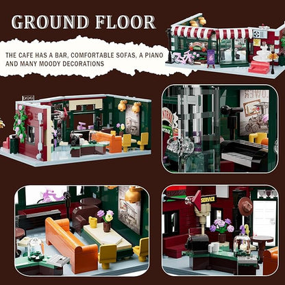 City Coffee House Mini Building Set, Three-Level Cafe Modern House Building Set- Not Compatible with Lego Houses and Buildings Sets for Adults & Ages 8+ Boys Girls (Compatible with Lego House)