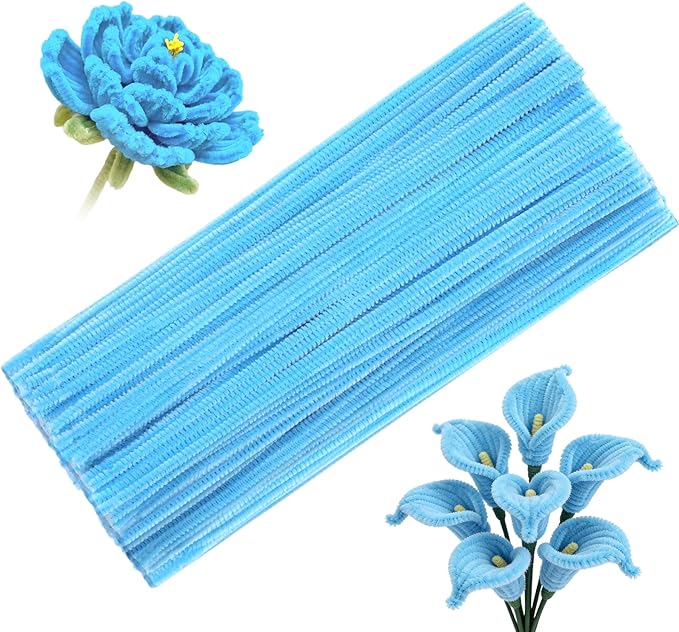100 Pcs Pipe Cleaners, Light Blue Pipe Cleaners Bulk for Crafts Flowers, Bouquet Making, Chenille Stem for Home Festival Decorations (Light Blue)