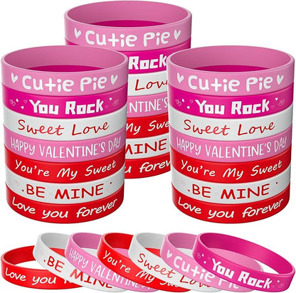 Morcheiong 42 Pieces Valentine's Day Party Favors Rubber Bracelets Pink Red Classic Silicone Wristbands for Kids Adults Valentine's Day Party Decorations