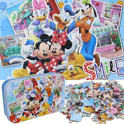Minnie Mickey Puzzles for Kids Ages 4-8 60 Pieces Puzzles for Kids Ages 3-5 Mickey Mouse Puzzles for Girls and Boys Toys Jigsaw Puzzles in a Metal Box Educational Puzzles (Minnie Mickey 0687)