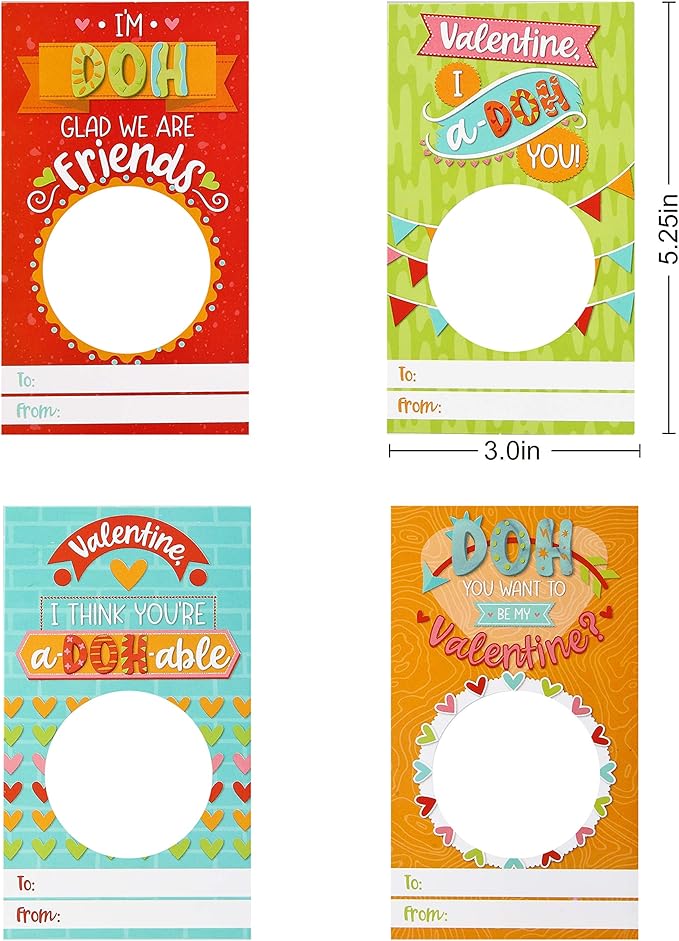 JOYIN 28 PCS Valentine Day Gift Cards with Colorful Playing Dough for Kids Party Favors, Valentine's Classroom Exchange Prize