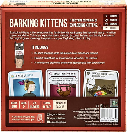 Barking Kittens Expansion Set - A Russian Roulette Card Game for Adults, Teens & Kids, Easy Family-Friendly Party Games - 20 Card Add-on