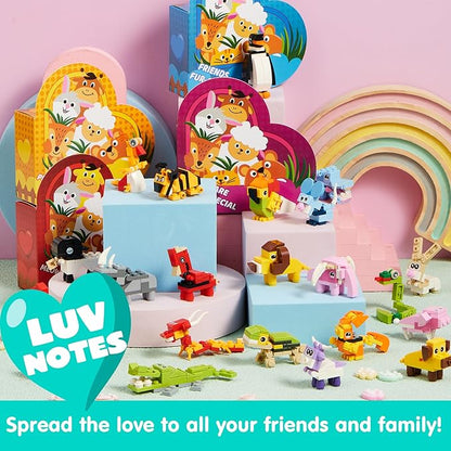 JOYIN 24 Packs Valentines Animal Building Blocks with Hearts Party Favors Boxes for Kids Valentine Classroom Prize Supplies, Classroom Gift Exchange School Rewards