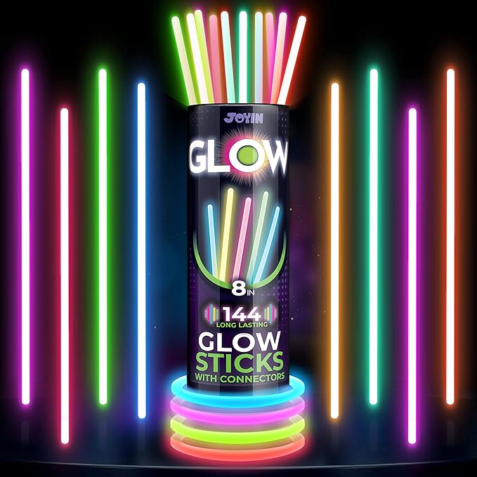 JOYIN 400 Pcs 8" Glowsticks, Bracelets Necklaces, Glow in the Dark Party Favors, Easter, Christmas, Halloween Supplies Pack, Football Party Supplies