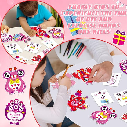 Qyeahkj 36 Sets Valentine's Day Monster Craft Kits for Kids DIY Valentines Monster Ornament Craft Sets Hanging Valentines Day Paper Card Gifts for Valentine Spring Party Class Activity Game Toys