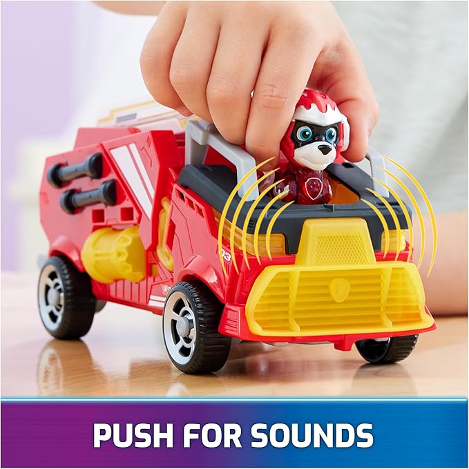Paw Patrol: The Mighty Movie, Firetruck Toy with Marshall Mighty Pups Action Figure, Lights and Sounds, Kids Toys for Boys & Girls 3+