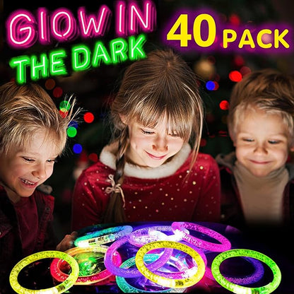 40 PCS Led Glow Sticks Bracelets Glow In the Dark Party Supplies, Light Up Bracelets Glow Party Favors for Kids Adults, Party Supplies for Christmas, Halloween, New Year Party Light Up Toys Gifts (40)