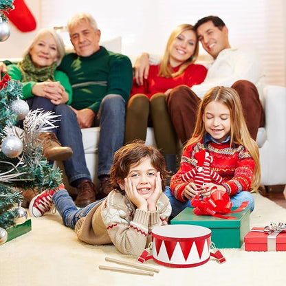 Kids Drum Set 7.87 in Wooden Toy Drum with Adjustable Strap 2 Drumsticks Educational Sensory Musical Instrument Set for Toddlers Kids Baby Toy Gift(Red Triangle Style)