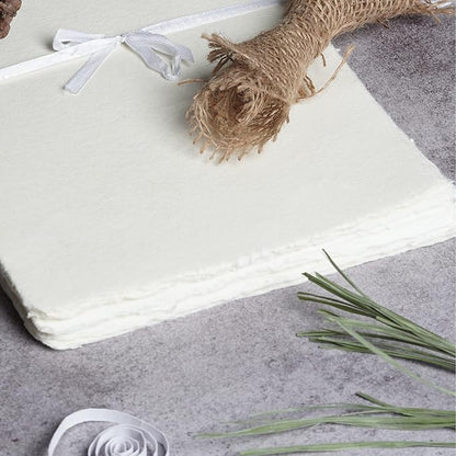 LEATHER VILLAGE Watercolor Paper - Off White - 9.5 X 12 inches, 50 Sheets - Mixed Media Watercolor Paper - 150 GSM Thick Deckle Edge Virgin Cotton Handmade Paper - Off White