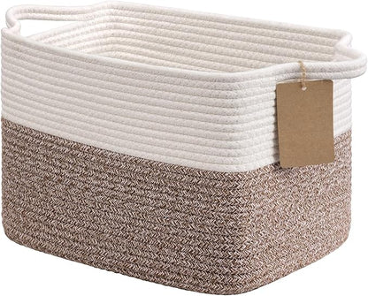 Goodpick Woven Storage Basket, Cotton Rope Baskets for Toys, Books, Small Baby Laundry Baskets with Handles, Rectangle Dog Toy Basket for Living Room, 13 x 10 x 9 Inches