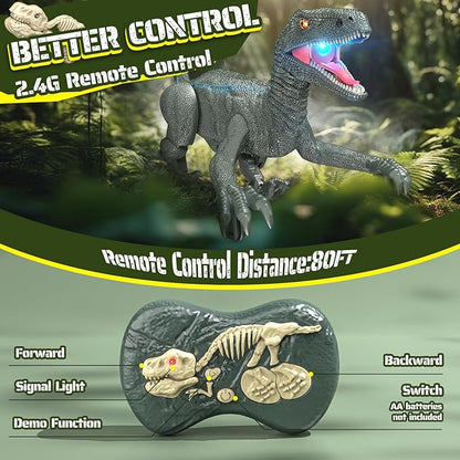 Remote Control Dinosaur, Realistic Dinosaur Toys for Kids, 2.4GHZ, Walking,Rechargeable, 3D Eyes, 3 Sound Effects, Demo Function, Jurassic Toys for Christmas, Kids 3-5 3+